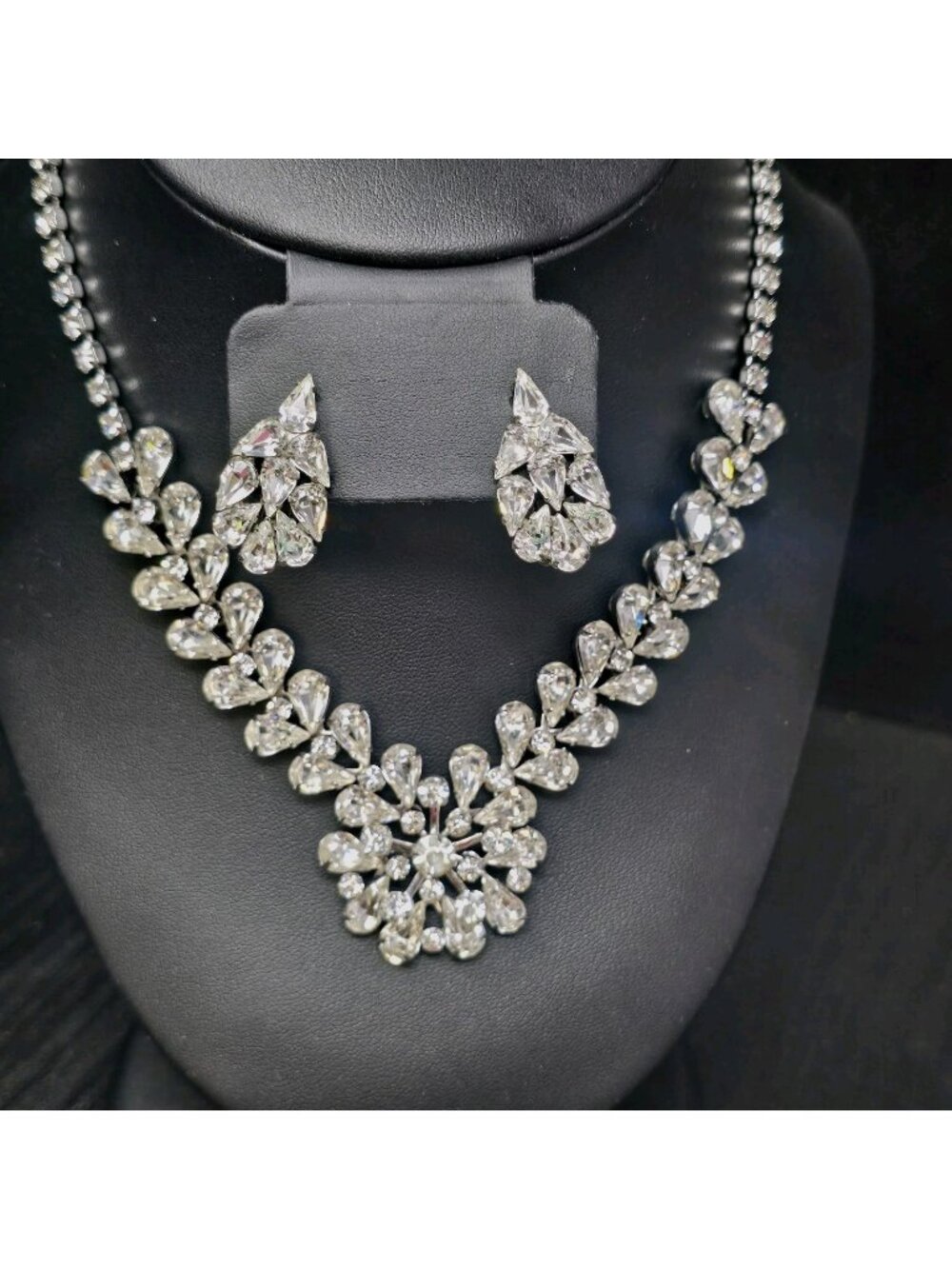 Fabulous 1960s Riveted Rhinestone Choker Necklace Clip Earrings Set